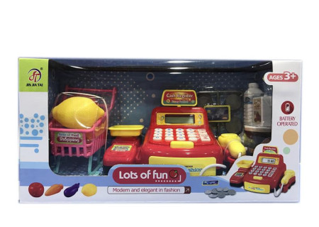 Kids Cash Register Playset with Shopping Trolley & Toy Fruit