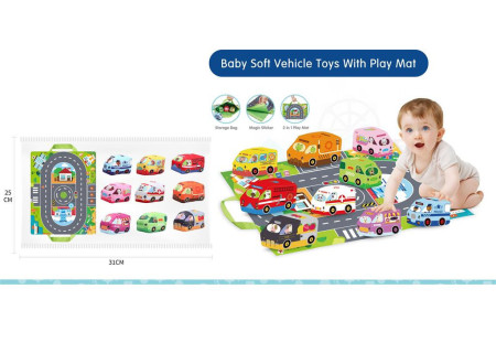 Soft Baby Vehicle Toy Set with Play Mat – Safe & Fun for Infants