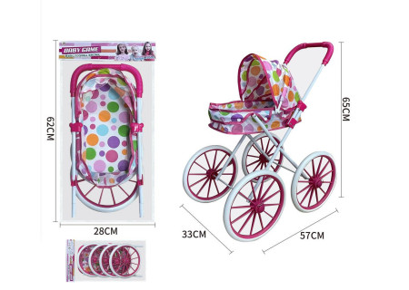 4-Wheel Baby  Doll Pram with Dotted Design – Comfortable & Stylish Str