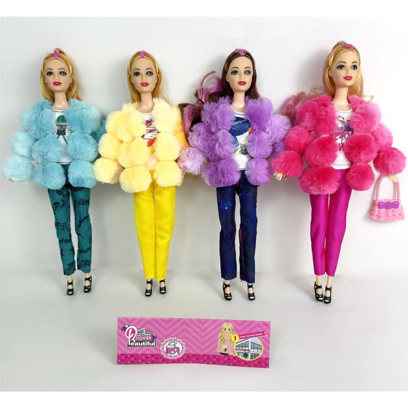 Dolls with Fur Coat and Hand Bag Toy Set for Fashion Play Dolls with Fur Coat and Hand Bag Toy Set for Fashion Play