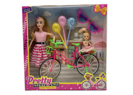 Pretty Doll with Small Doll Bicycle Toy Set for Adventure Play