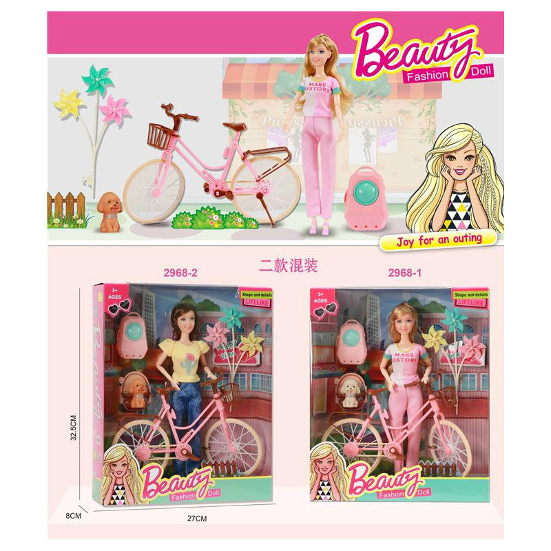 Doll with Bicycle & Accessories Toy Set for Adventure Play Doll with Bicycle & Accessories Toy Set for Adventure Play