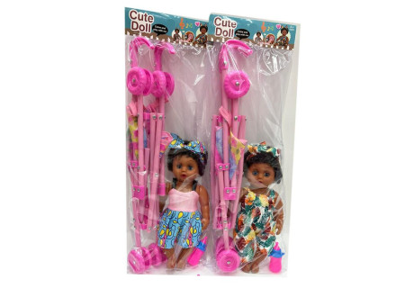 Cute Doll with Pram Toy Set for Nurturing Play