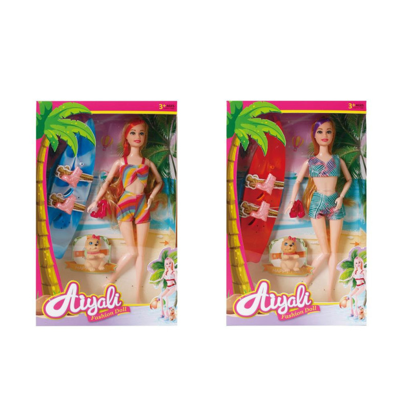 Doll with Surfboard & Dog Toy Set for Adventure Play Doll with Surfboard & Dog Toy Set for Adventure Play