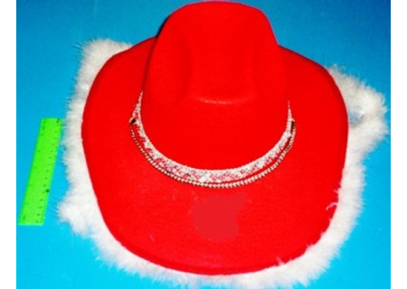 Red Cowboy Hat with Feather Band for Costume Play