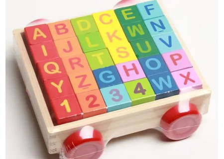 Wooden Block Wagon Letters & Numbers – Classic Educational Toy for Ear