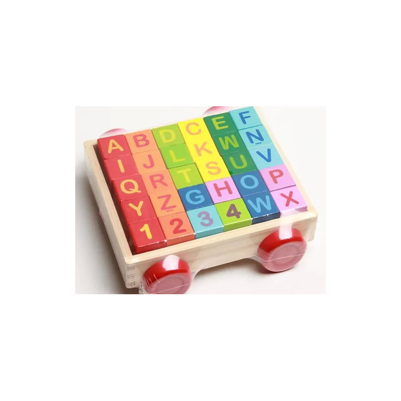 Wooden Block Wagon Letters & Numbers – Classic Educational Toy for Ear Wooden Block Wagon Letters & Numbers – Classic Educational Toy for Ear