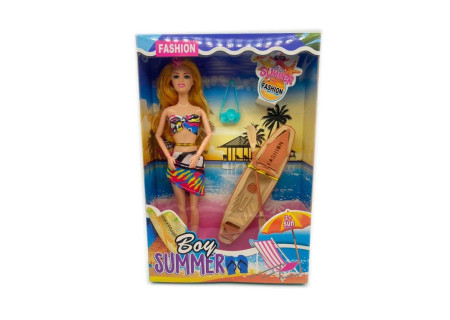 Doll with Canoe & Surf Board Toy Set for Adventure Play