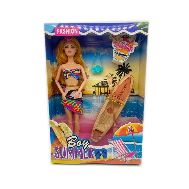 Doll with Canoe & Surf Board Toy Set for Adventure Play Doll with Canoe & Surf Board Toy Set for Adventure Play
