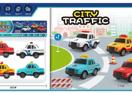 City Traffic Taxis and Police Cars (4/Packet) - Fun Vehicle Playset fo