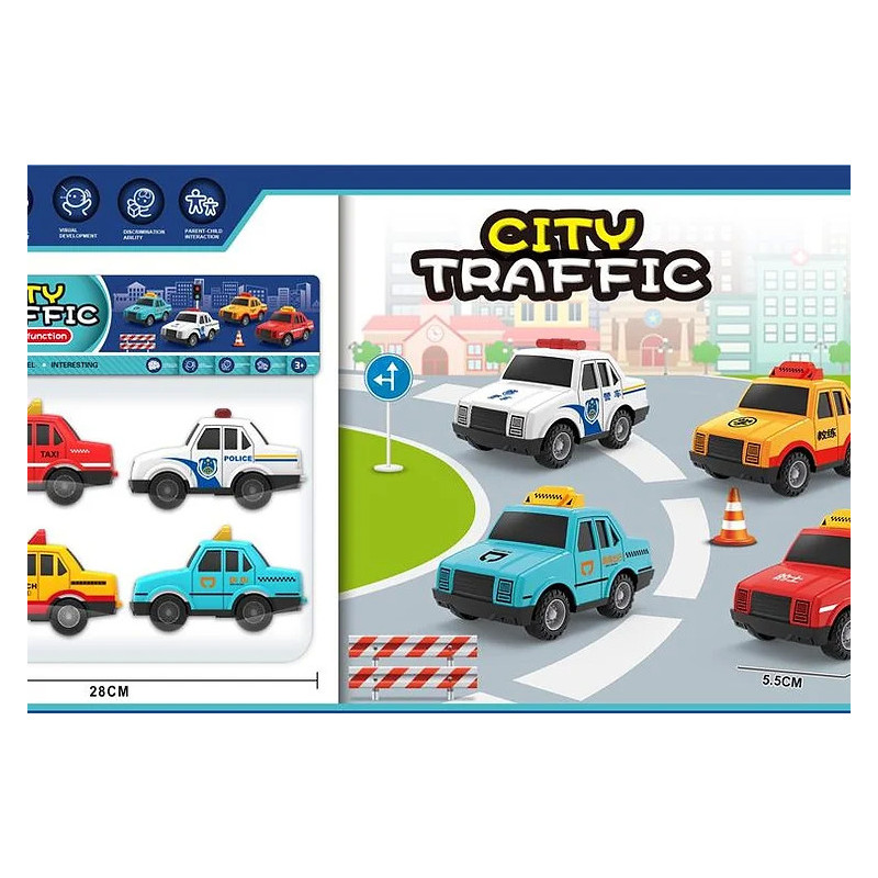 City Traffic Taxis and Police Cars (4/Packet) - Fun Vehicle Playset fo City Traffic Taxis and Police Cars (4/Packet) - Fun Vehicle Playset fo