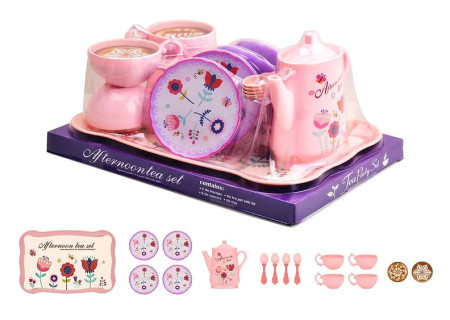 25cm Plastic Flower Tea Set on Tray – Kids Pretend Play Toy