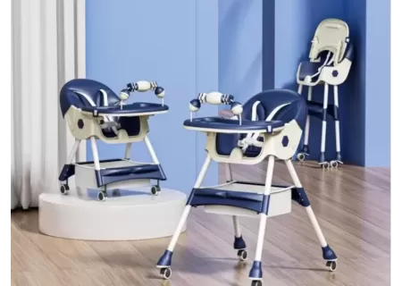 High Chair with Rattles & Wheels  | Safe & Adjustable