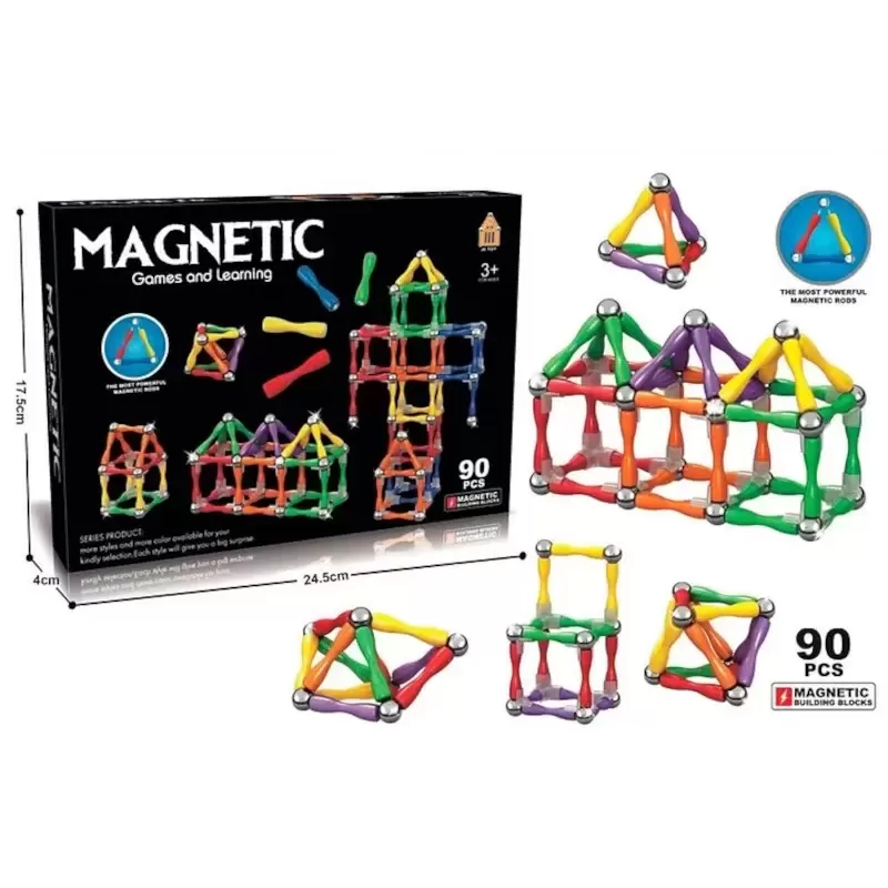 90-Piece Magnetic Building Sticks Set - Creative STEM Construction Toy 90-Piece Magnetic Building Sticks Set - Creative STEM Construction Toy