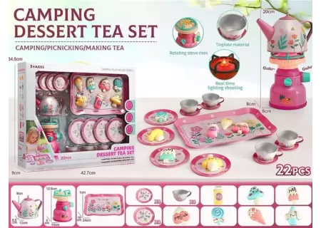 22-Piece Tin Tea Set with Accessories – Kids Pretend Play Tea Party Se
