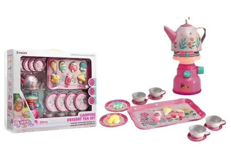 22-Piece Tin Tea Set with Accessories – Kids Pretend Play Tea Party Se