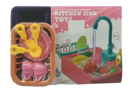 Kids Toy Kitchen Sink Playset with Accessories – Real Water Function &
