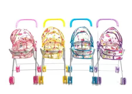 PBH 4-Wheel Metal Doll Pram – Sturdy Toy Stroller (Assorted Colors)