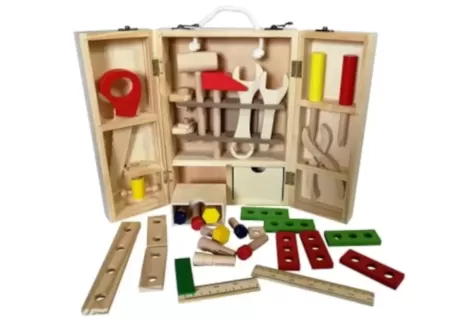 Wooden Carpenter Tool Box Set – 43-Piece Kids DIY Workshop Kit
