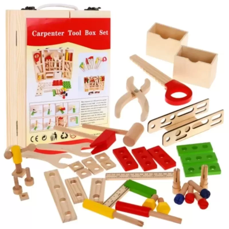 Wooden Carpenter Tool Box Set – 43-Piece Kids DIY Workshop Kit Wooden Carpenter Tool Box Set – 43-Piece Kids DIY Workshop Kit