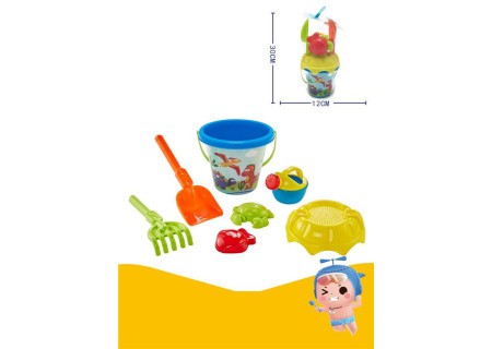 Dinosaur Bucket Set with Accessories - 7pcs Meshbag Beach Toys