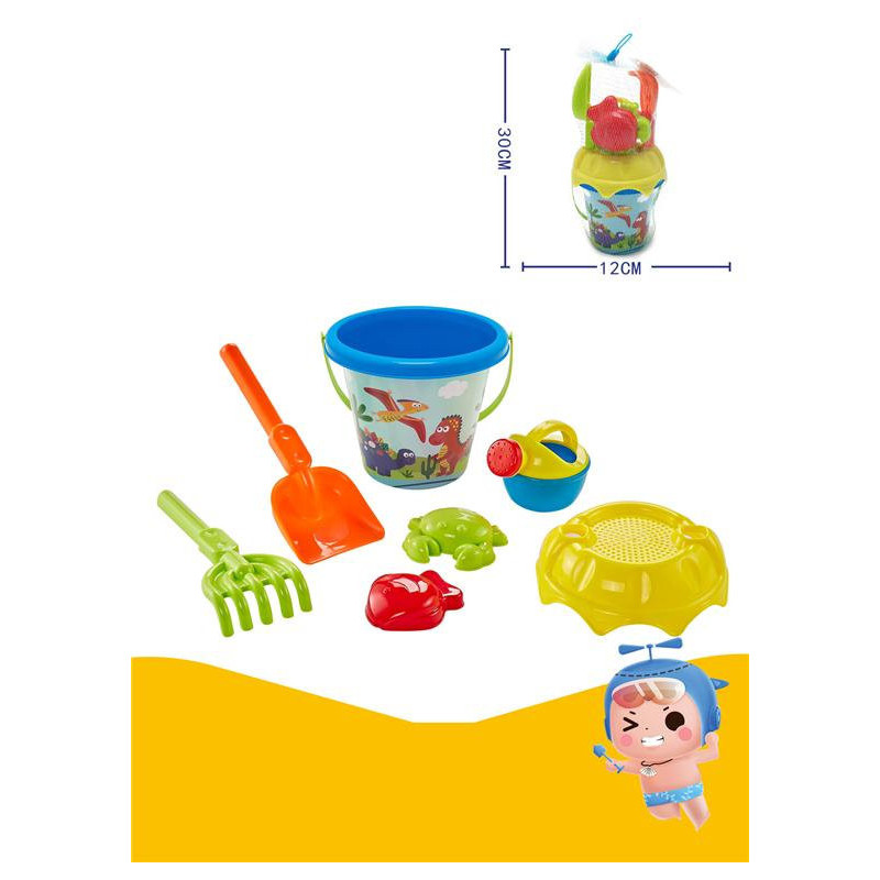 Dinosaur Bucket Set with Accessories - 7pcs Meshbag Beach Toys Dinosaur Bucket Set with Accessories - 7pcs Meshbag Beach Toys