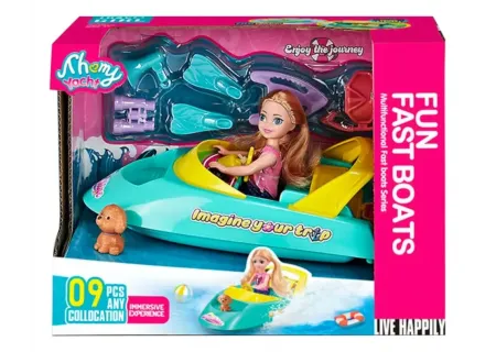 Doll with Speed Boat and Accessories – Pretend Play Set for Kids