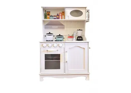 Kids Wooden Play Kitchen with Battery Operated Stove & Metal Utensils