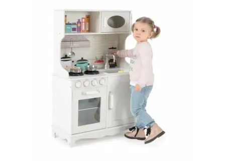 Kids Wooden Play Kitchen with Battery Operated Stove & Metal Utensils
