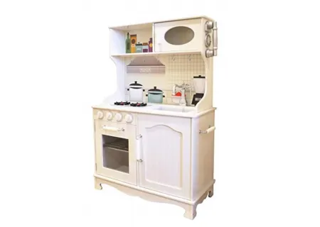 Kids Wooden Play Kitchen with Battery Operated Stove & Metal Utensils