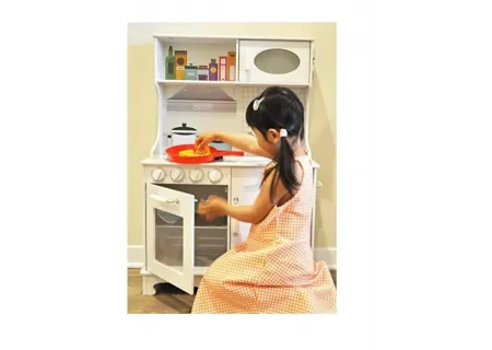 Kids Wooden Play Kitchen with Battery Operated Stove & Metal Utensils
