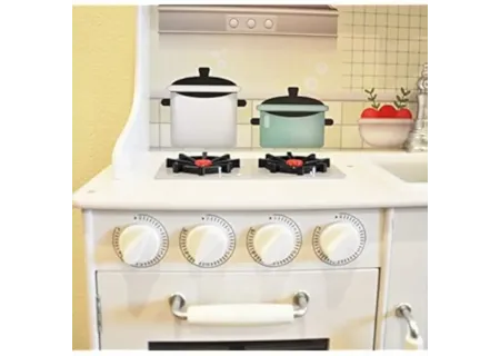 Kids Wooden Play Kitchen with Battery Operated Stove & Metal Utensils