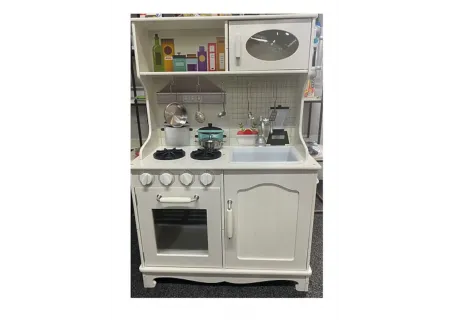 Kids Wooden Play Kitchen with Battery Operated Stove & Metal Utensils