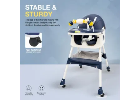 High Chair with Rattles & Wheels  | Safe & Adjustable