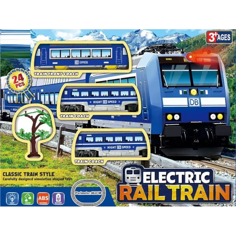 Electric Rail Train Set for Kids – 24 Piece Battery Operated Toy Rail Electric Rail Train Set for Kids – 24 Piece Battery Operated Toy Rail