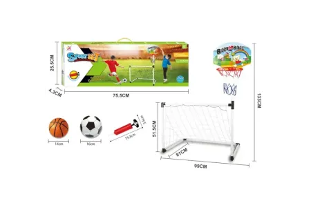 Dual Sports Set for Kids – Soccer Net & Basketball Hoop Combo