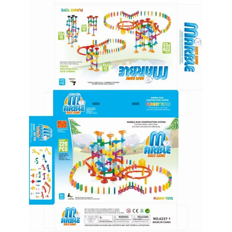 226pcs Marble Run & Domino Rally Game – Creative STEM Toy for Kids