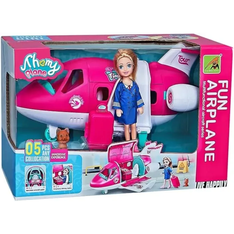 Kids Doll Airplane & Car Playset with Accessories – Assorted