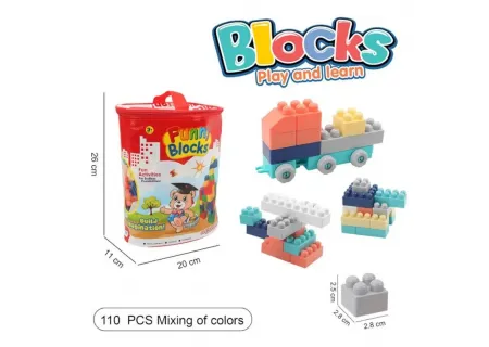 110 Piece Building Blocks Set in Storage Bag – 26cm