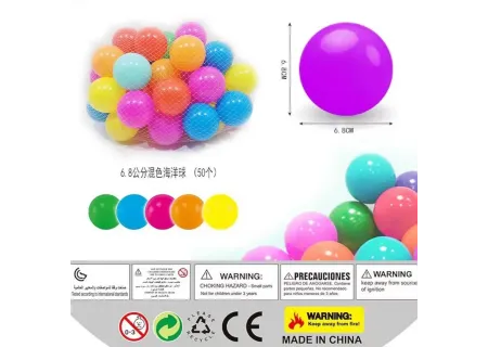 Mesh Bag of 50 Plastic Balls – 6.8cm Colorful Ball Pit Balls