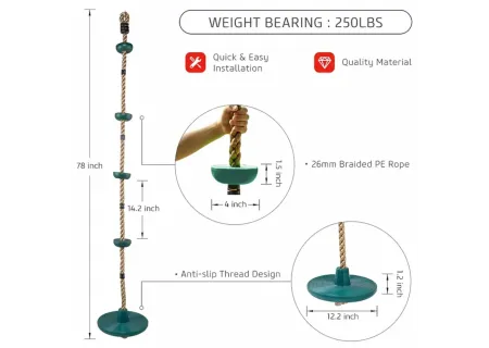 Durable Plastic Disc Tree Swing with Climbing Rope for Kids – Outdoor