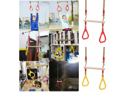 Multifunction Kids Adult Wood Trapeze Swing With Plastic Rings