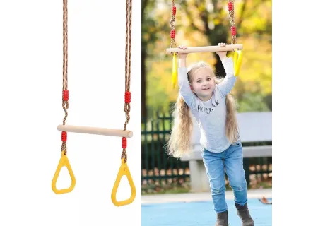 Multifunction Kids Adult Wood Trapeze Swing With Plastic Rings
