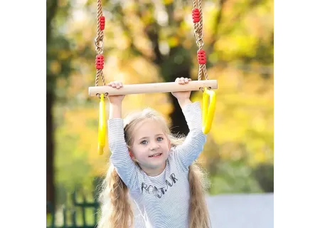 Multifunction Kids Adult Wood Trapeze Swing With Plastic Rings