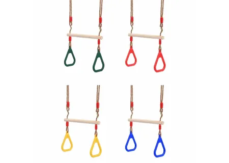 Multifunction Kids Adult Wood Trapeze Swing With Plastic Rings