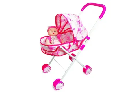 Lovely Baby Doll Pram Set with Doll and Feeding Bottle – Kids Role Pla