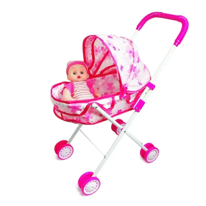 Lovely Baby Doll Pram Set with Doll and Feeding Bottle – Kids Role Pla Lovely Baby Doll Pram Set with Doll and Feeding Bottle – Kids Role Pla