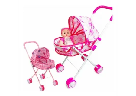 Lovely Baby Doll Pram Set with Doll and Feeding Bottle – Kids Role Pla