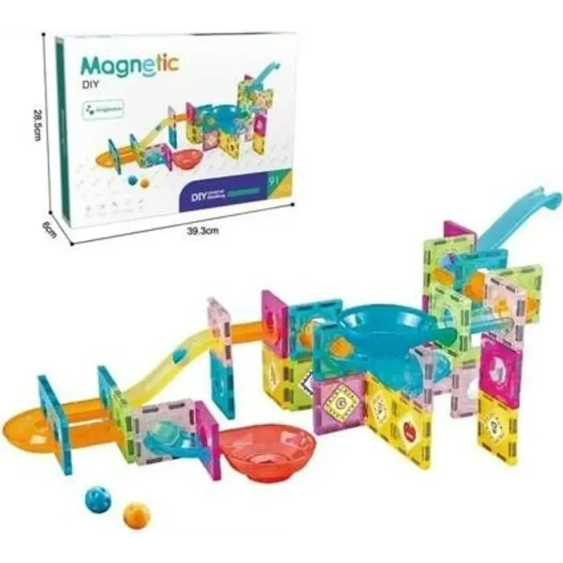 91-Piece Magnetic Tiles Marble Run Set – Creative STEM Building Toy fo 91-Piece Magnetic Tiles Marble Run Set – Creative STEM Building Toy fo