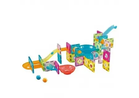 91-Piece Magnetic Tiles Marble Run Set – Creative STEM Building Toy fo